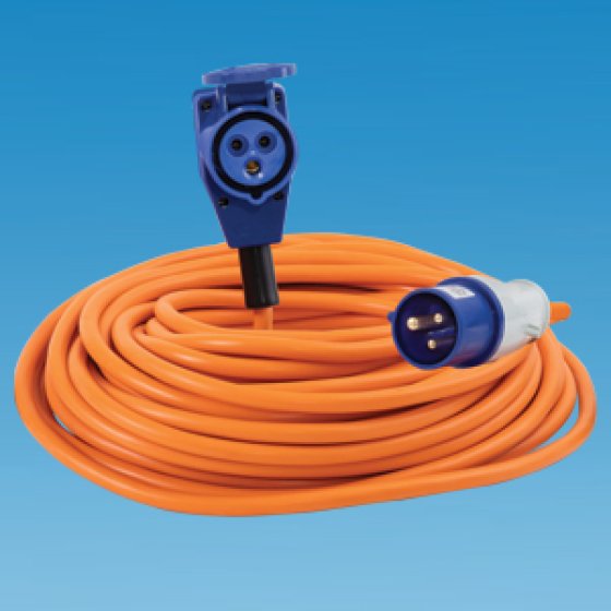 Mains Lead 25 metres with 90 Deg Connector Pennine Leisure Supplies