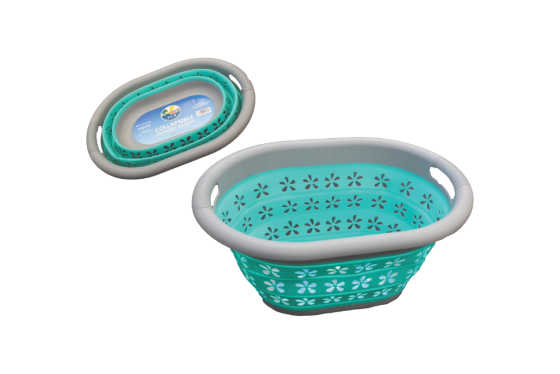 Aqua/Grey - Collapsible Laundry Basket