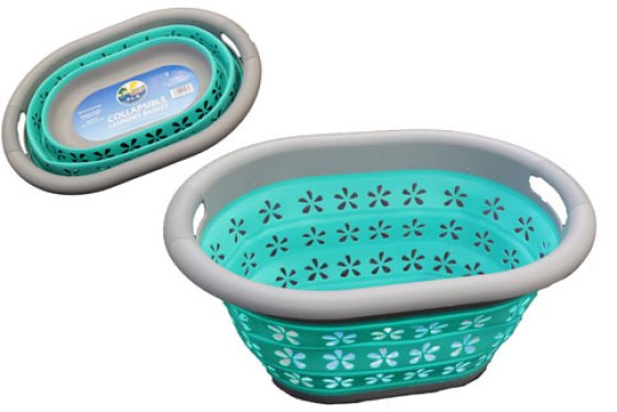 Aqua/Grey - Collapsible Laundry Basket